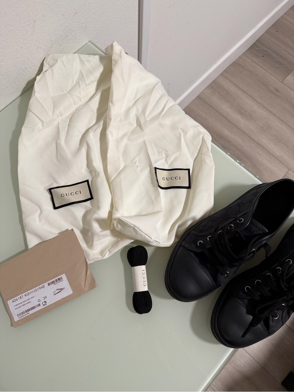Gucci Black GG Monogram Low-Top Sneakers - Picture 6 of 8